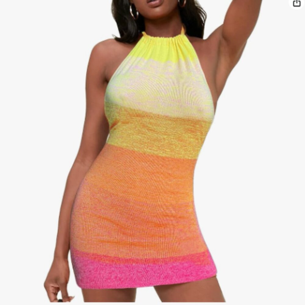Sunset knit halter mini dress